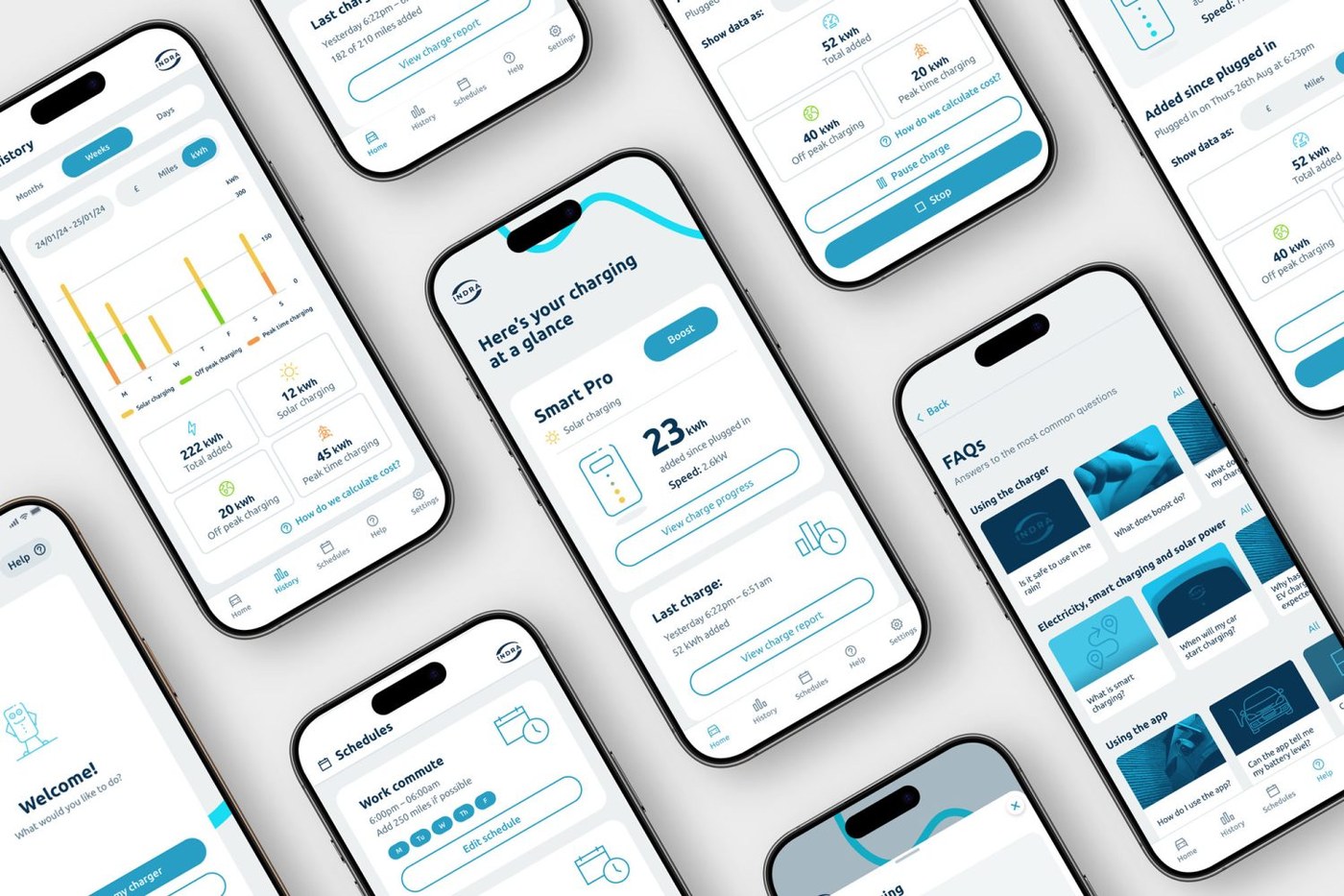The Indra customer app screens