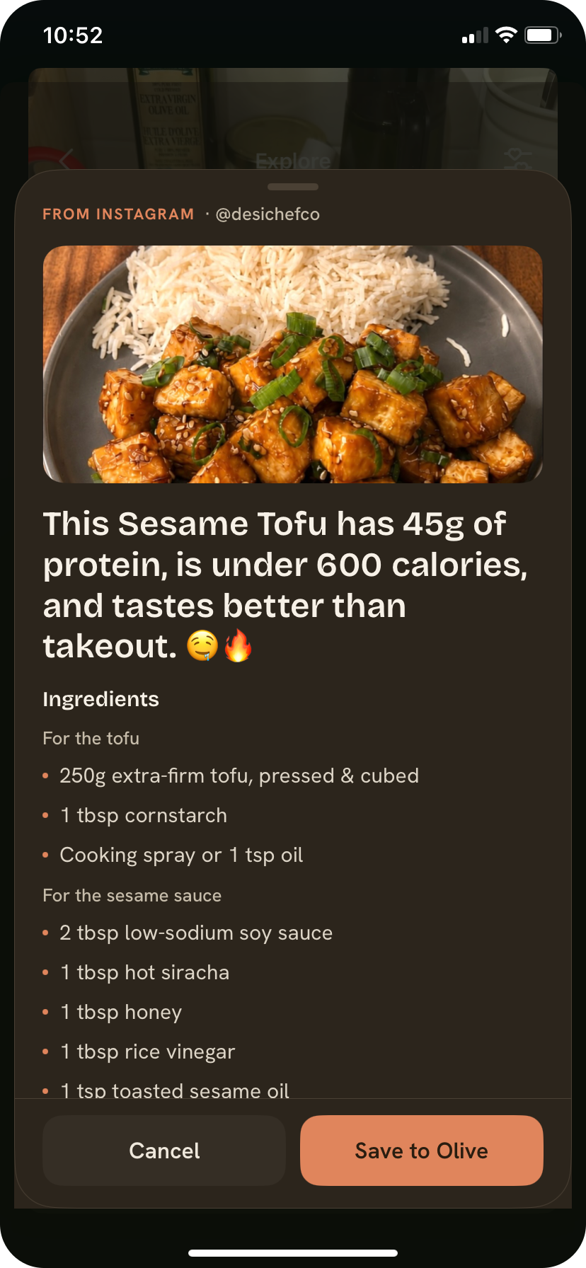 The imported recipe previewed as clean structured ingredients and method
